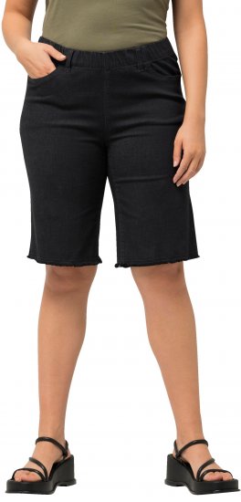 Ulla Popken Frayed Hemline Elastic Waistband Bermuda Shorts Black - Дамски Дънки & Панталони в Големи Размери – Plus Size - 