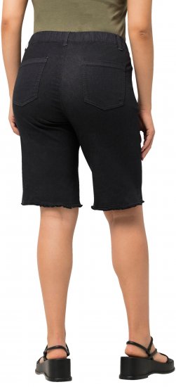 Ulla Popken Frayed Hemline Elastic Waistband Bermuda Shorts Black - Дамски Дънки & Панталони в Големи Размери – Plus Size - 