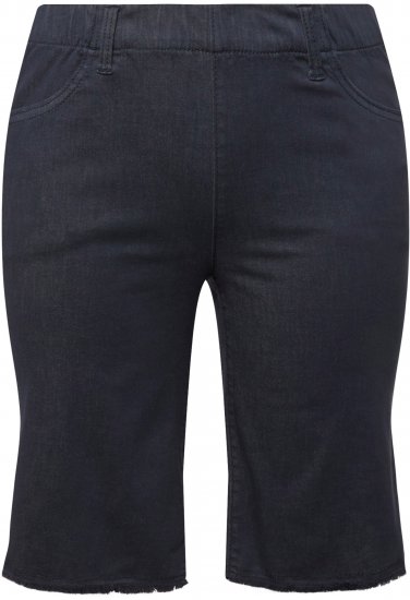 Ulla Popken Frayed Hemline Elastic Waistband Bermuda Shorts Navy - Дамски Дънки & Панталони в Големи Размери – Plus Size - 