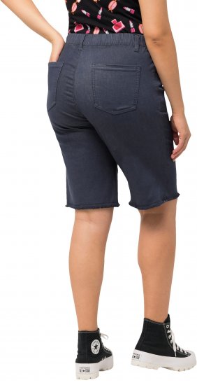 Ulla Popken Frayed Hemline Elastic Waistband Bermuda Shorts Navy - Дамски Дънки & Панталони в Големи Размери – Plus Size - 