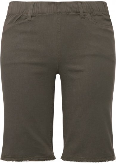 Ulla Popken Frayed Hemline Elastic Waistband Bermuda Shorts Loden Green - Дамски Дънки & Панталони в Големи Размери – Plus Size - 
