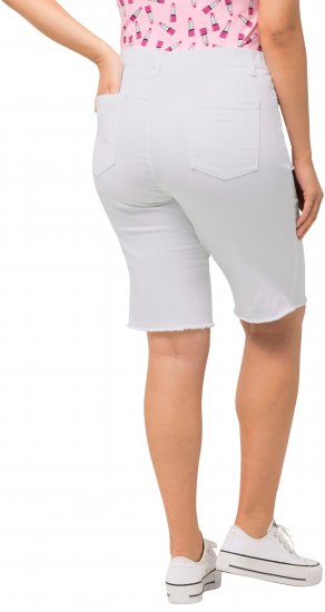 Ulla Popken Frayed Hemline Elastic Waistband Bermuda Shorts Snow White - Дамски Дънки & Панталони в Големи Размери – Plus Size - 