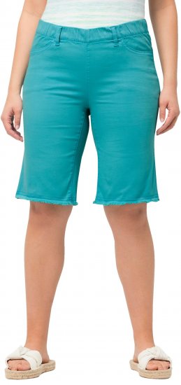 Ulla Popken Frayed Hemline Elastic Waistband Bermuda Shorts Bright Turquoise - Дамски Дънки & Панталони в Големи Размери – Plus Size - 