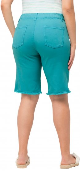 Ulla Popken Frayed Hemline Elastic Waistband Bermuda Shorts Bright Turquoise - Дамски Дънки & Панталони в Големи Размери – Plus Size - 