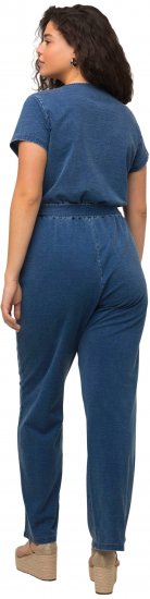 Ulla Popken Wrap Look Short Sleeve Denim Jumpsuit Blue - Дамски Дънки & Панталони в Големи Размери – Plus Size - 
