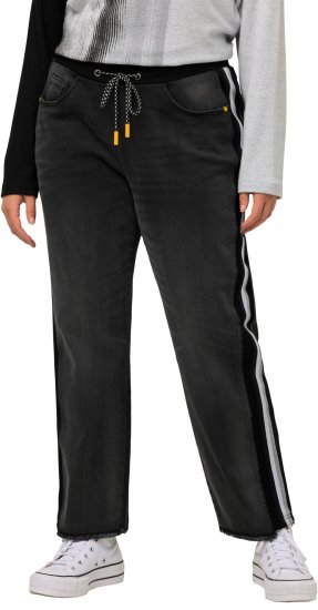 Ulla Popken Side Stripe Stretch Fit Boyfriend Jeans Black - Дамски Дънки & Панталони в Големи Размери – Plus Size - 