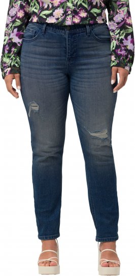 Ulla Popken Sammy Destroy 5 Pocket Jeans Blue Denim - Дамски Дънки & Панталони в Големи Размери – Plus Size - 