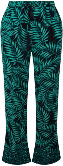 Ulla Popken Palm Leaf Print Elastic Waist Pants Navy - Дамски Дънки & Панталони в Големи Размери – Plus Size - 