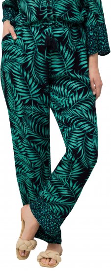 Ulla Popken Palm Leaf Print Elastic Waist Pants Navy - Дамски Дънки & Панталони в Големи Размери – Plus Size - 