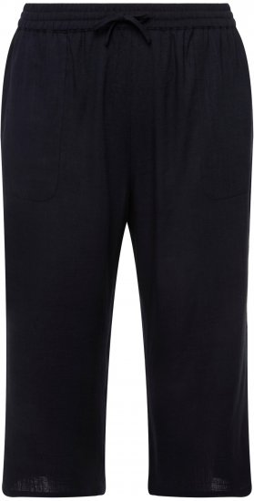 Ulla Popken Cropped Linen Blend Elastic Waist Pants Navy - Дамски Дънки & Панталони в Големи Размери – Plus Size - 