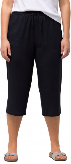 Ulla Popken Cropped Linen Blend Elastic Waist Pants Navy - Дамски Дънки & Панталони в Големи Размери – Plus Size - 