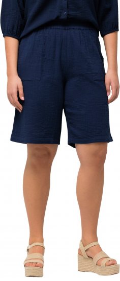 Ulla Popken Muslin Elastic Waist Wide Leg Shorts Blue - Дамски Дънки & Панталони в Големи Размери – Plus Size - 