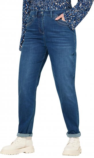 Ulla Popken Rivet Detail Mom Jeans Blue - Дамски Дънки & Панталони в Големи Размери – Plus Size - 