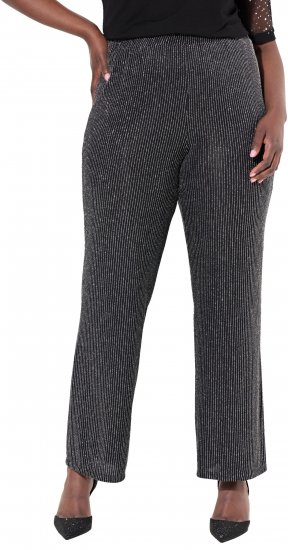Ulla Popken Sparkling Pinstripe Elastic Waist Pants Black - Дамски Дънки & Панталони в Големи Размери – Plus Size - 