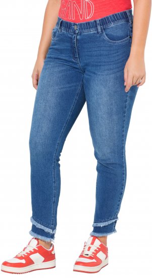 Ulla Popken Double Fringe Hem Stretch Fit Jeans Denim Blue - Дамски Дънки & Панталони в Големи Размери – Plus Size - 