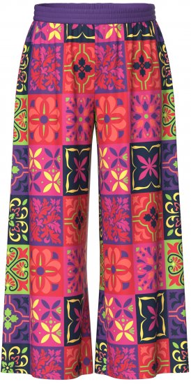 Ulla Popken Tile Print Wide Leg Palazzo Pants Purple - Дамски Дънки & Панталони в Големи Размери – Plus Size - 