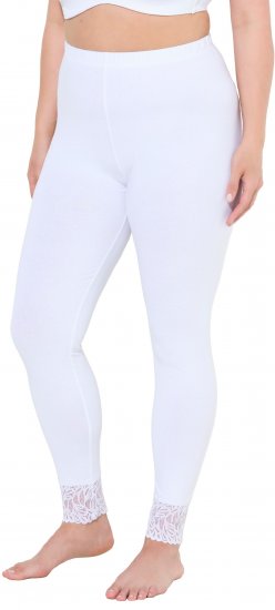 Ulla Popken Lace Trim Leggings White - Дамски Дънки & Панталони в Големи Размери – Plus Size - 