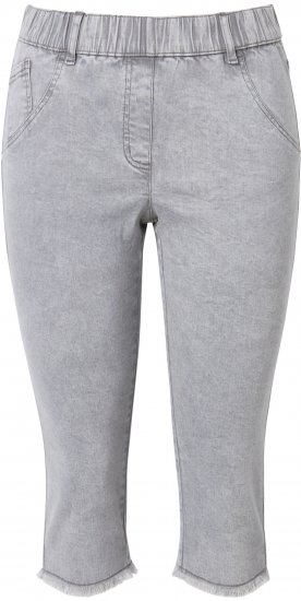 Ulla Popken Denim Fringed Hem Capris Grey - Дамски Дънки & Панталони в Големи Размери – Plus Size - 