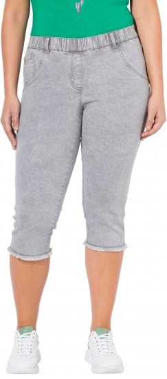 Ulla Popken Denim Fringed Hem Capris Grey - Дамски Дънки & Панталони в Големи Размери – Plus Size - 