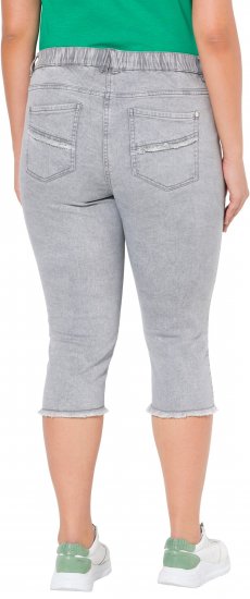 Ulla Popken Denim Fringed Hem Capris Grey - Дамски Дънки & Панталони в Големи Размери – Plus Size - 