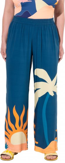 Ulla Popken Abstract Landscape Elastic Waist Palazzo Pants Blue - Дамски Дънки & Панталони в Големи Размери – Plus Size - 