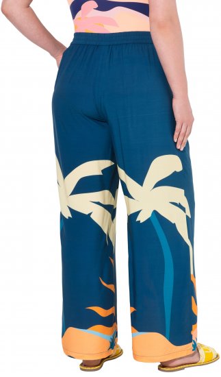 Ulla Popken Abstract Landscape Elastic Waist Palazzo Pants Blue - Дамски Дънки & Панталони в Големи Размери – Plus Size - 