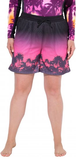 Ulla Popken Active Wide Leg Elastic Waist Palm Tree Pattern Mesh Shorts Black - Дамски Дънки & Панталони в Големи Размери – Plus Size - 