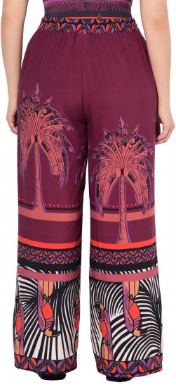 Ulla Popken Mixed Palm Print Elastic Waist Palazzo Pants Red - Дамски Дънки & Панталони в Големи Размери – Plus Size - 