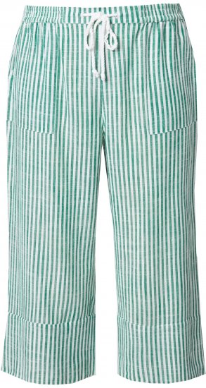 Ulla Popken Coastal Stripe Linen Blend Elastic Waist Culottes Green - Дамски Дънки & Панталони в Големи Размери – Plus Size - 