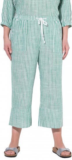 Ulla Popken Coastal Stripe Linen Blend Elastic Waist Culottes Green - Дамски Дънки & Панталони в Големи Размери – Plus Size - 