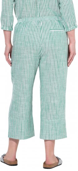 Ulla Popken Coastal Stripe Linen Blend Elastic Waist Culottes Green - Дамски Дънки & Панталони в Големи Размери – Plus Size - 
