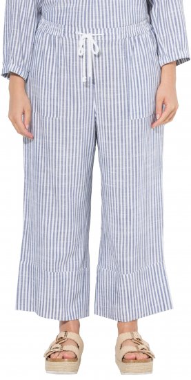 Ulla Popken Coastal Stripe Linen Blend Elastic Waist Culottes Blue - Дамски Дънки & Панталони в Големи Размери – Plus Size - 