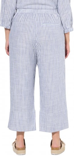 Ulla Popken Coastal Stripe Linen Blend Elastic Waist Culottes Blue - Дамски Дънки & Панталони в Големи Размери – Plus Size - 