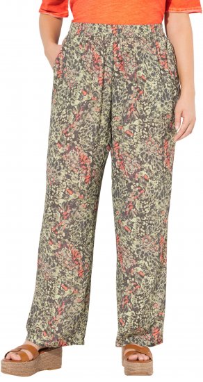 Ulla Popken Crocodile Print Elastic Waist Pants Olive Grey - Дамски Дънки & Панталони в Големи Размери – Plus Size - 