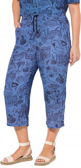 Ulla Popken Italy Print Elastic Waist Culottes Blue - Дамски Дънки & Панталони в Големи Размери – Plus Size - 
