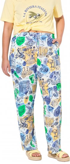 Ulla Popken Italy Print Elastic Waist Pants White - Дамски Дънки & Панталони в Големи Размери – Plus Size - 