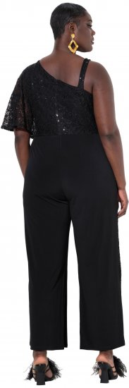 Ulla Popken Asymmetric Lace Panel Jumpsuit Black - Дамски Дънки & Панталони в Големи Размери – Plus Size - 