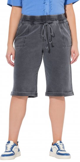 Ulla Popken Indigo Dyed Elastic Waist Jersey Shorts Black - Дамски Дънки & Панталони в Големи Размери – Plus Size - 