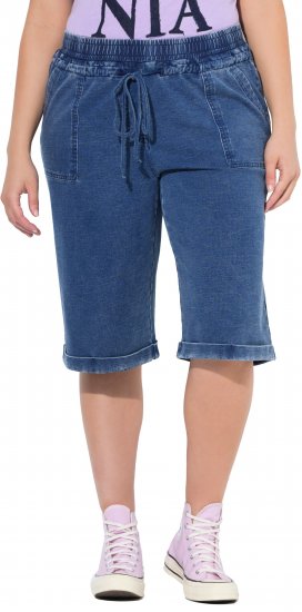 Ulla Popken Indigo Dyed Elastic Waist Jersey Shorts Blue - Дамски Дънки & Панталони в Големи Размери – Plus Size - 
