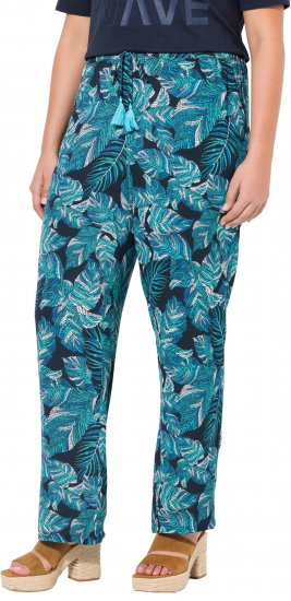 Ulla Popken Tropical Leaf Print Elastic Waist Pants Blue - Дамски Дънки & Панталони в Големи Размери – Plus Size - 
