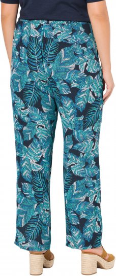 Ulla Popken Tropical Leaf Print Elastic Waist Pants Blue - Дамски Дънки & Панталони в Големи Размери – Plus Size - 