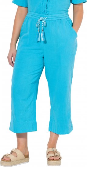 Ulla Popken Muslin Elastic Waist Culottes Blue - Дамски Дънки & Панталони в Големи Размери – Plus Size - 