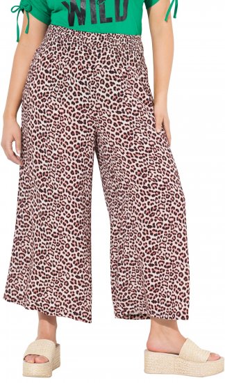 Ulla Popken Rose Wide Leg Elastic Waist Leopard Pattern Culottes Off-White - Дамски Дънки & Панталони в Големи Размери – Plus Size - 