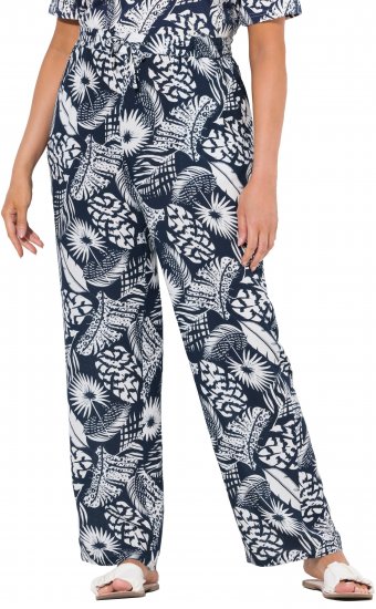 Ulla Popken Feather Print Elastic Waist Pants Blue - Дамски Дънки & Панталони в Големи Размери – Plus Size - 