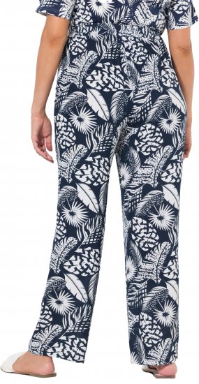 Ulla Popken Feather Print Elastic Waist Pants Blue - Дамски Дънки & Панталони в Големи Размери – Plus Size - 