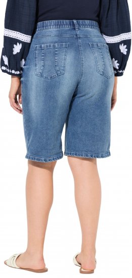 Ulla Popken Denim Wide Leg Elastic Waist Bermuda Shorts Blue Denim - Дамски Дънки & Панталони в Големи Размери – Plus Size - 