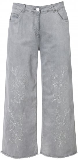 Ulla Popken Embroidered Wide Leg Fringed Hem Jeans Grey - Дамски Дънки & Панталони в Големи Размери – Plus Size - 