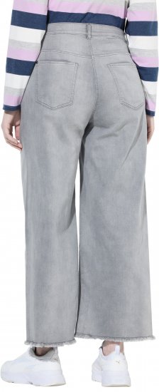 Ulla Popken Embroidered Wide Leg Fringed Hem Jeans Grey - Дамски Дънки & Панталони в Големи Размери – Plus Size - 