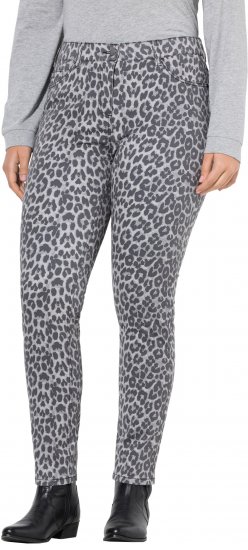 Ulla Popken Slim Leg Leopard Print Stretch Fit Jeans Bright Grey - Дамски Дънки & Панталони в Големи Размери – Plus Size - 