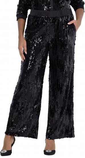 Ulla Popken Sequined Elastic Waist Pants Black - Дамски Дънки & Панталони в Големи Размери – Plus Size - 